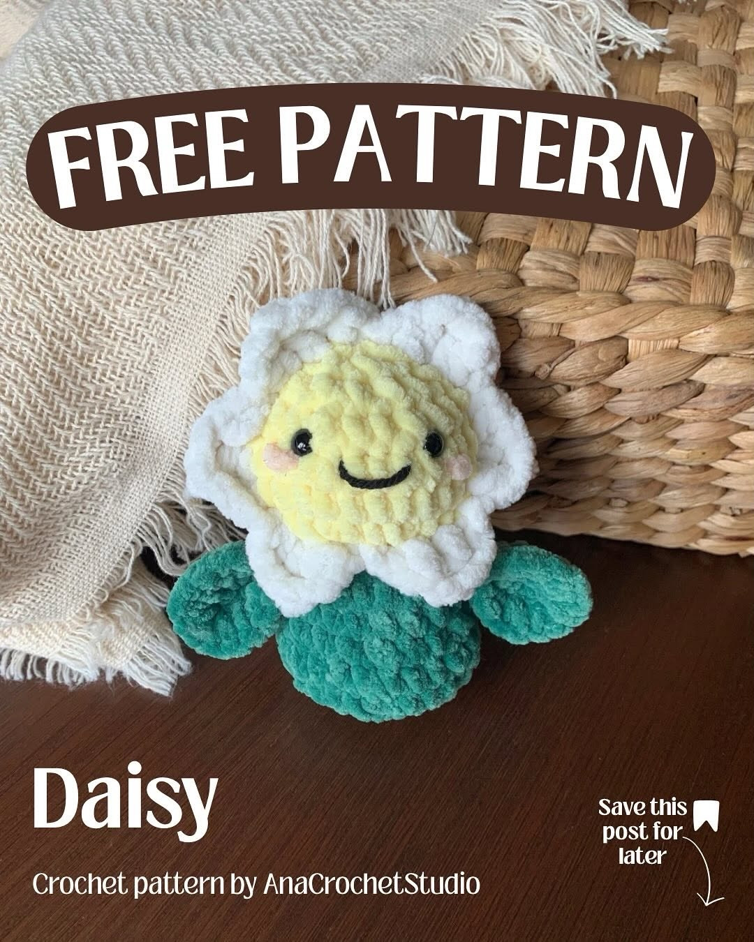 Free Crochet Pattern for Cute Daisy Flower Doll by AnaCrochetStudio - Chenille Yarn Amigurumi Tutorial
