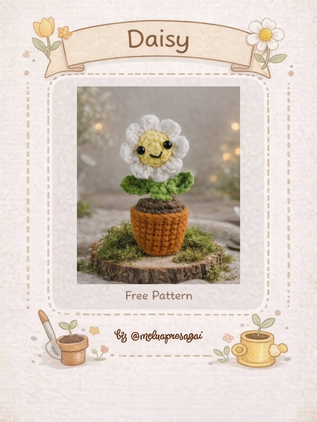 Free Crochet Pattern for Cute Daisy Flower in Pot with Face