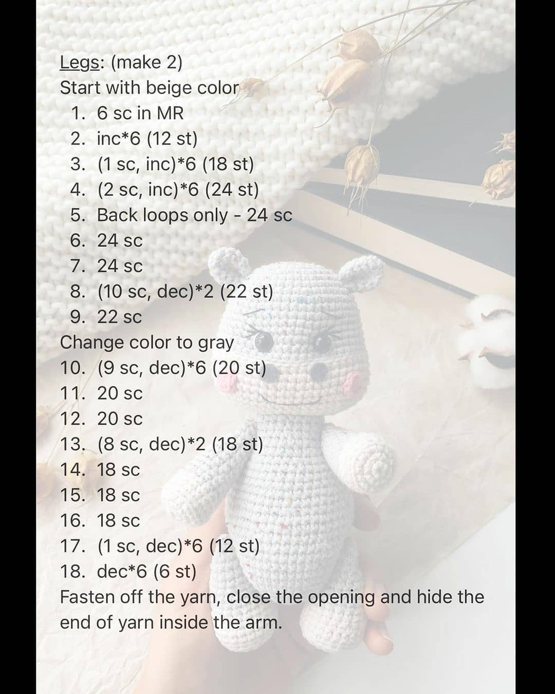Free Crochet Pattern for Cute Gray and Beige Bear Amigurumi Doll with Step-by-Step Instructions