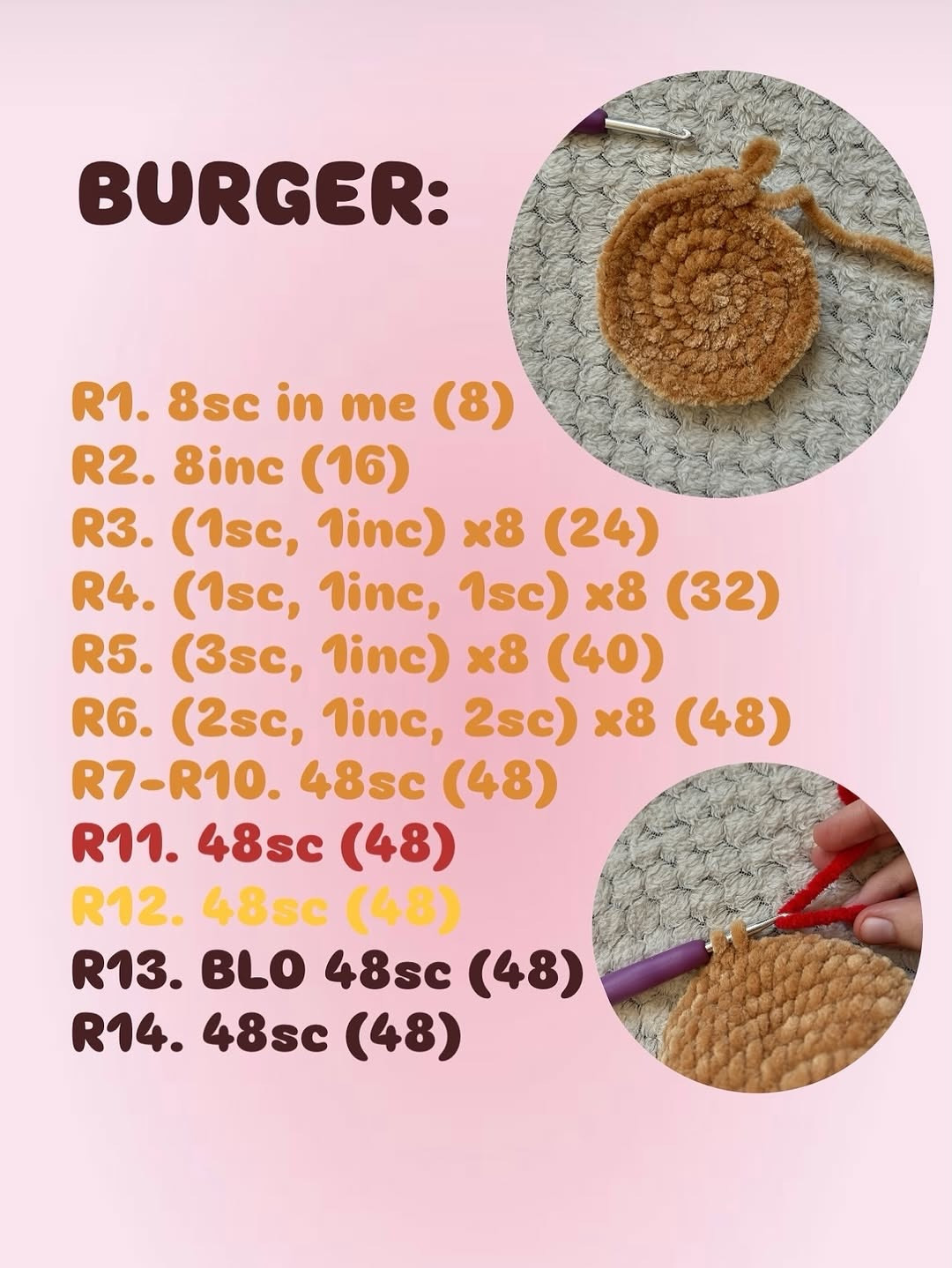 Free Crochet Pattern for Cute Kawaii Cheeseburger Amigurumi with Step-by-Step Instructions