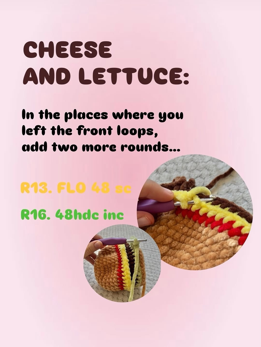 Free Crochet Pattern for Cute Kawaii Cheeseburger Amigurumi with Step-by-Step Instructions