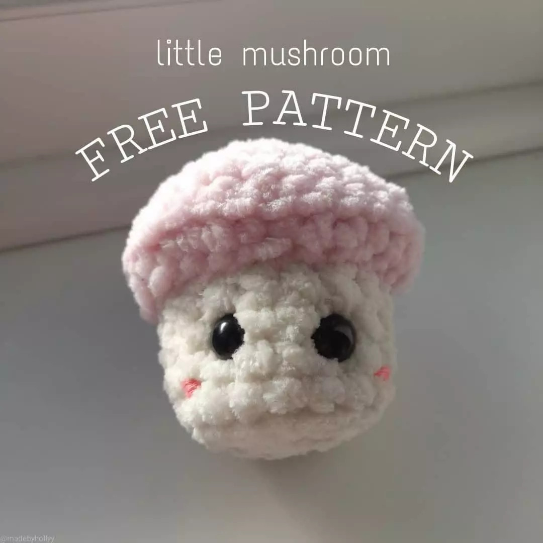 Free Crochet Pattern for Cute Little Mushroom Amigurumi with Pink and White Chunky Wool
