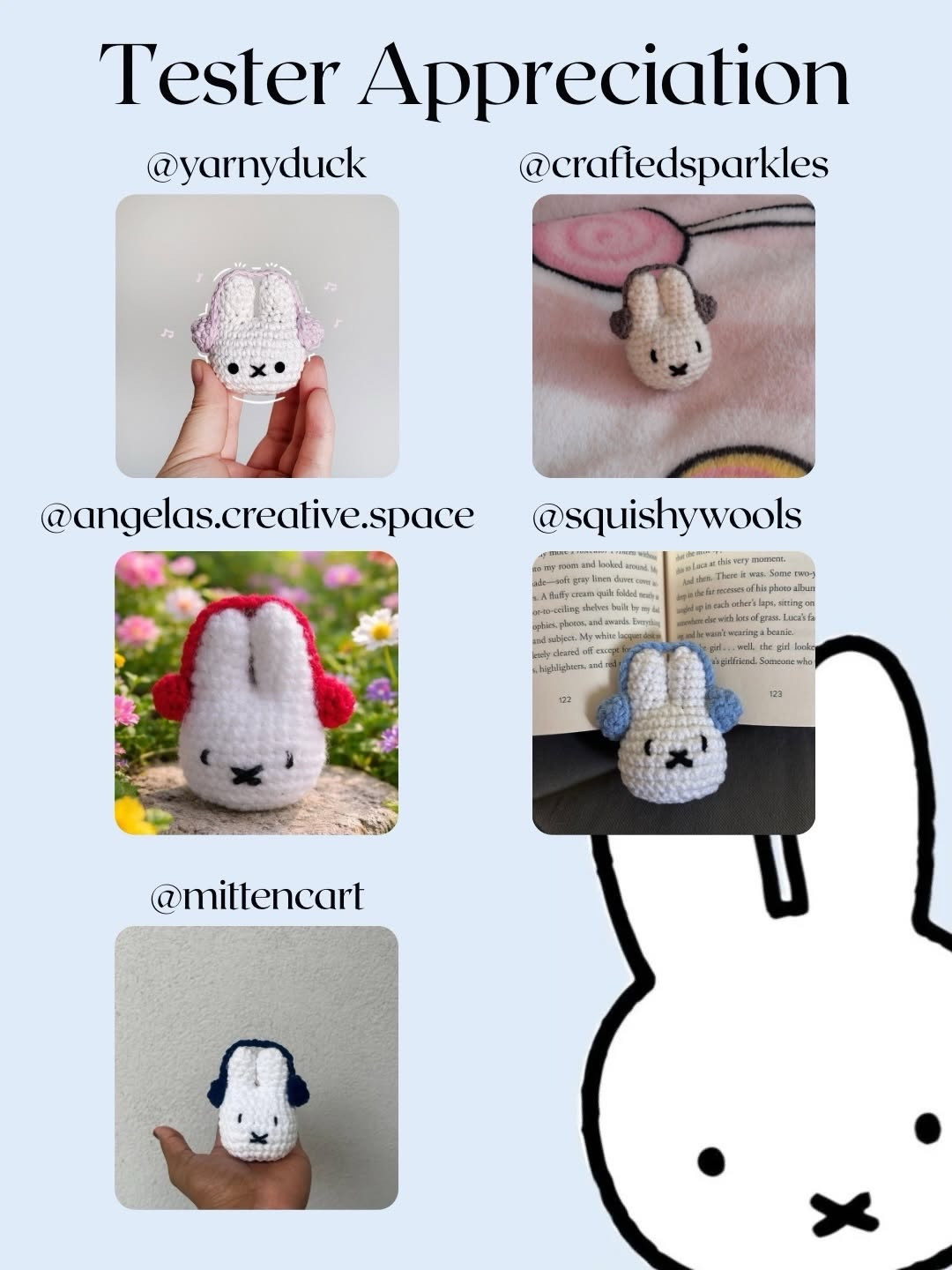 Free Crochet Pattern for Cute Miffy Rabbit Amigurumi with White Body and Blue Ears
