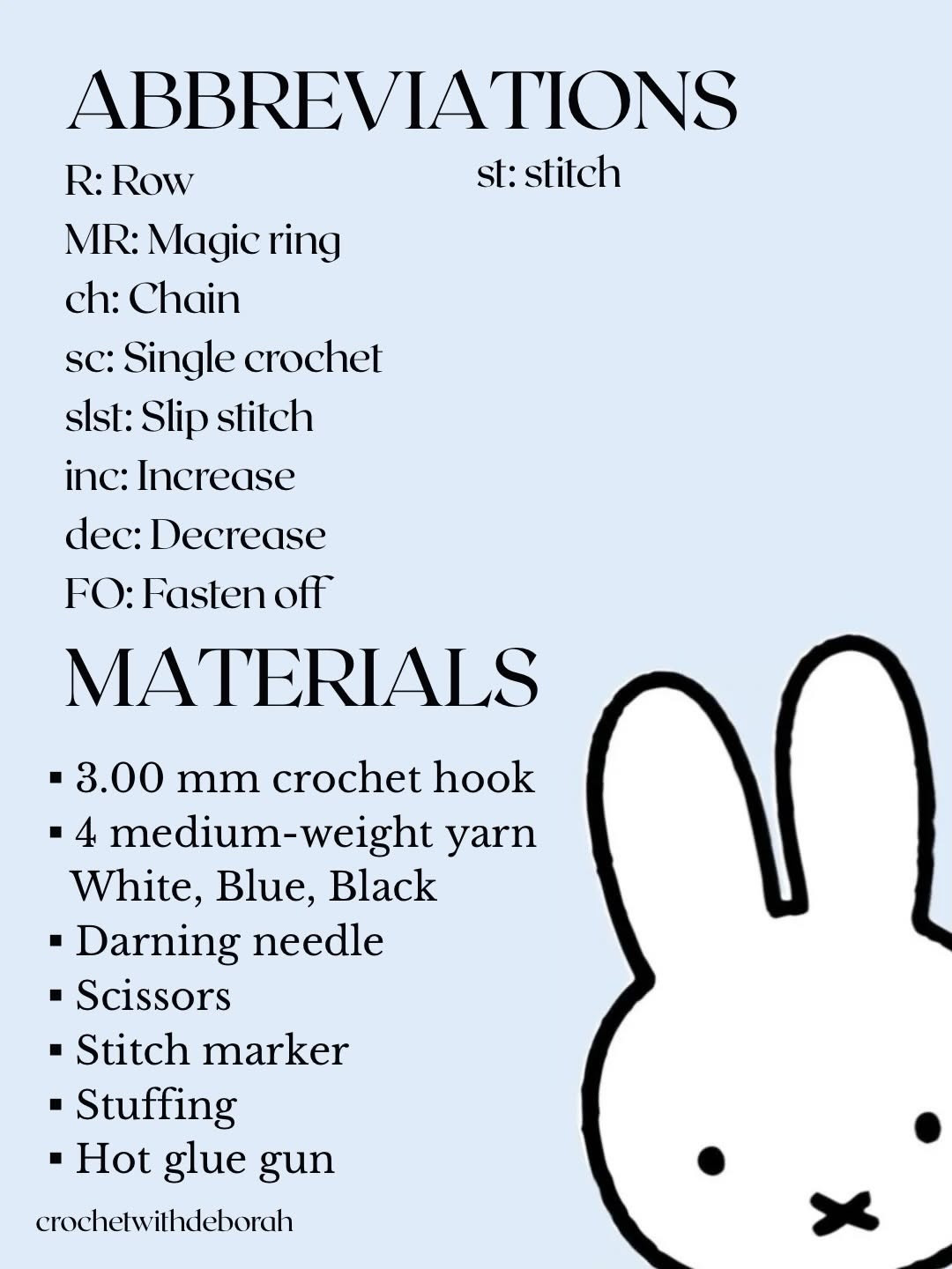 Free Crochet Pattern for Cute Miffy Rabbit Amigurumi with White Body and Blue Ears