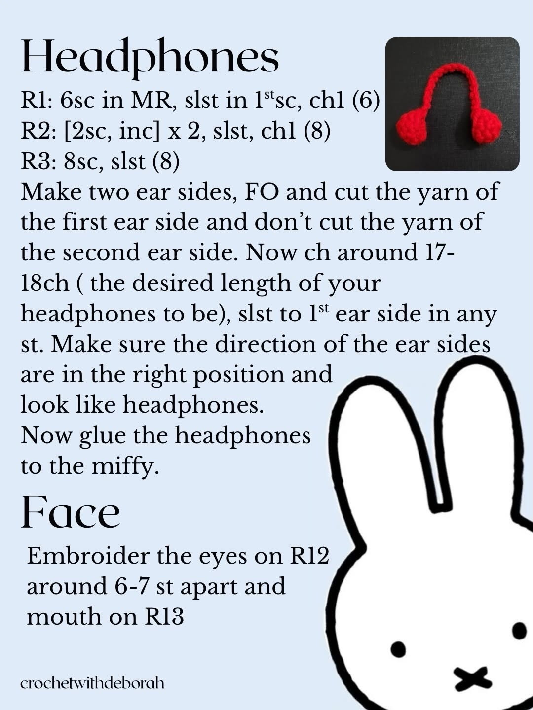Free Crochet Pattern for Cute Miffy Rabbit Amigurumi with White Body and Blue Ears
