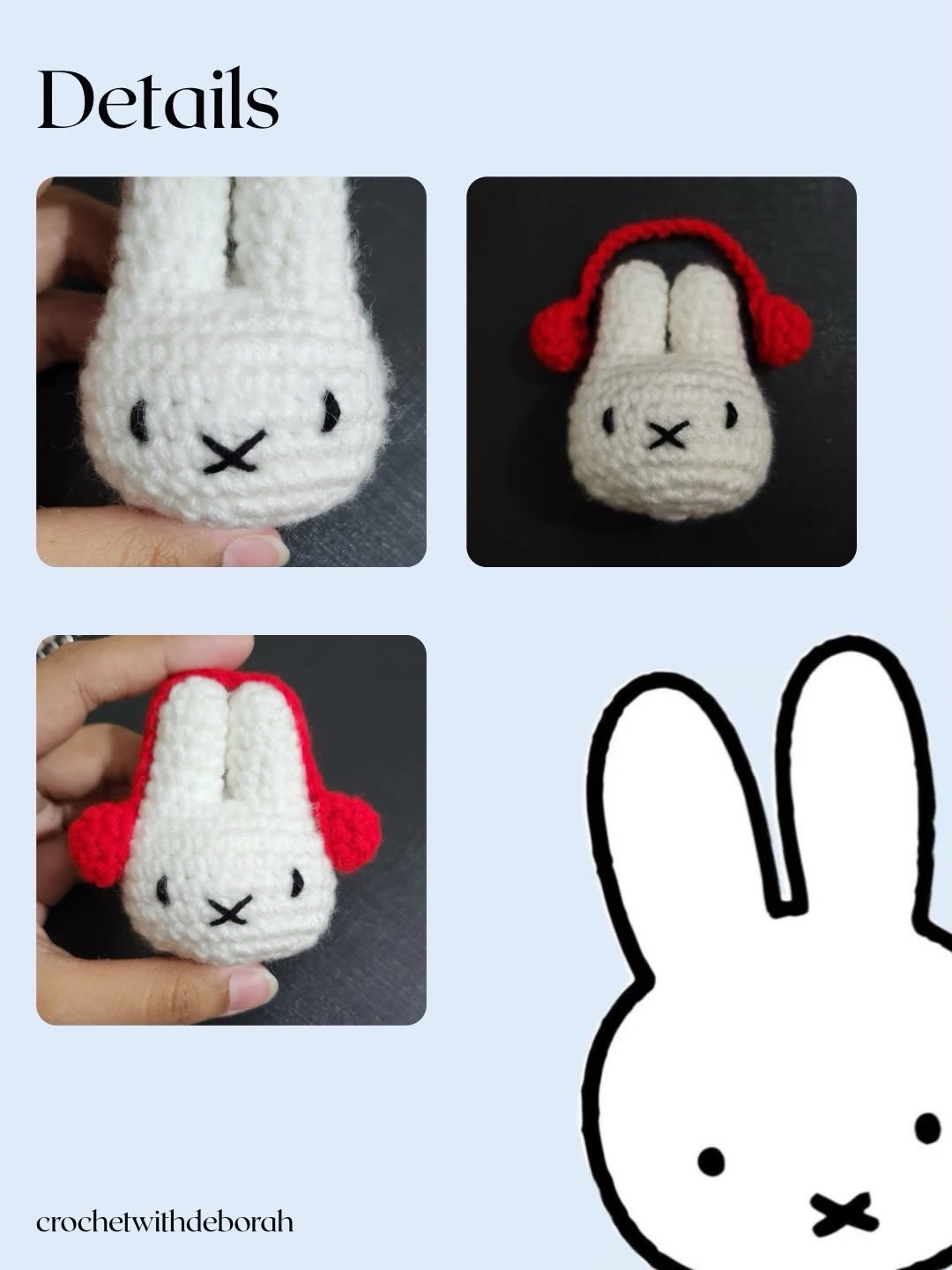 Free Crochet Pattern for Cute Miffy Rabbit Amigurumi with White Body and Blue Ears