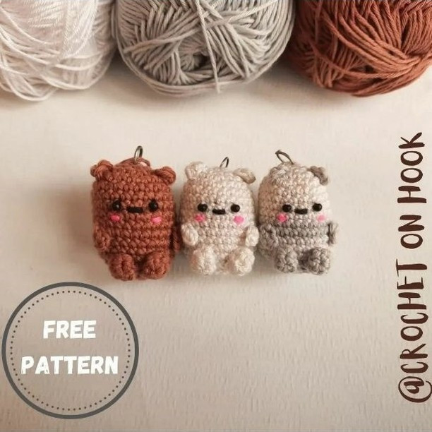 Free Crochet Pattern for Cute Mini Bears: Grizzly, Panda, and Ice Bear Amigurumi Keychains