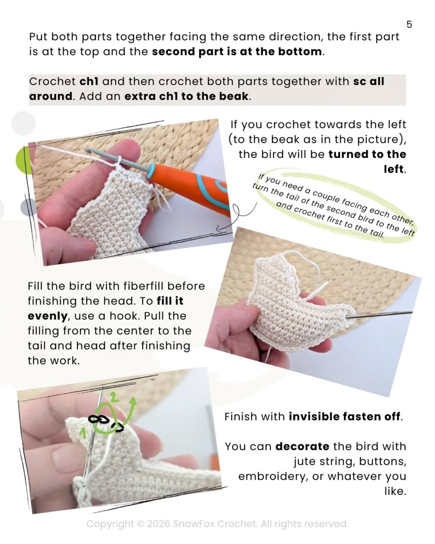 Free Crochet Pattern for Cute Mini Birds Decoration