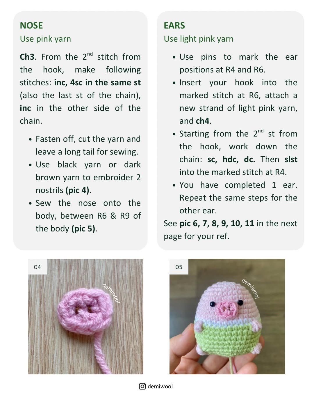 Free Crochet Pattern for Cute Mini Pig Amigurumi Doll with Hat