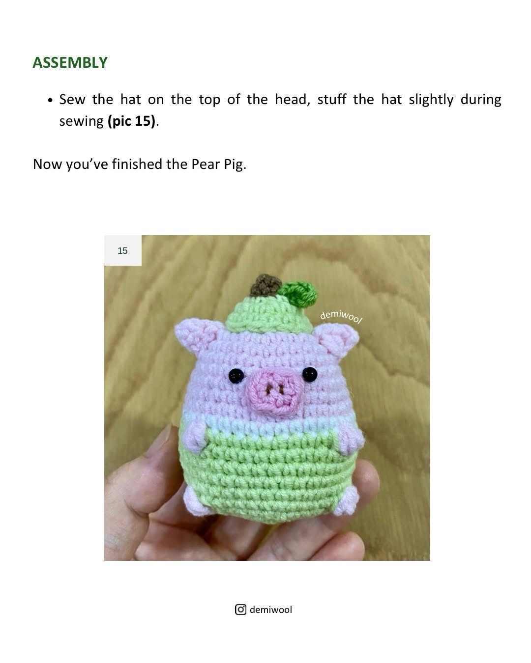 Free Crochet Pattern for Cute Mini Pig Amigurumi Doll with Hat