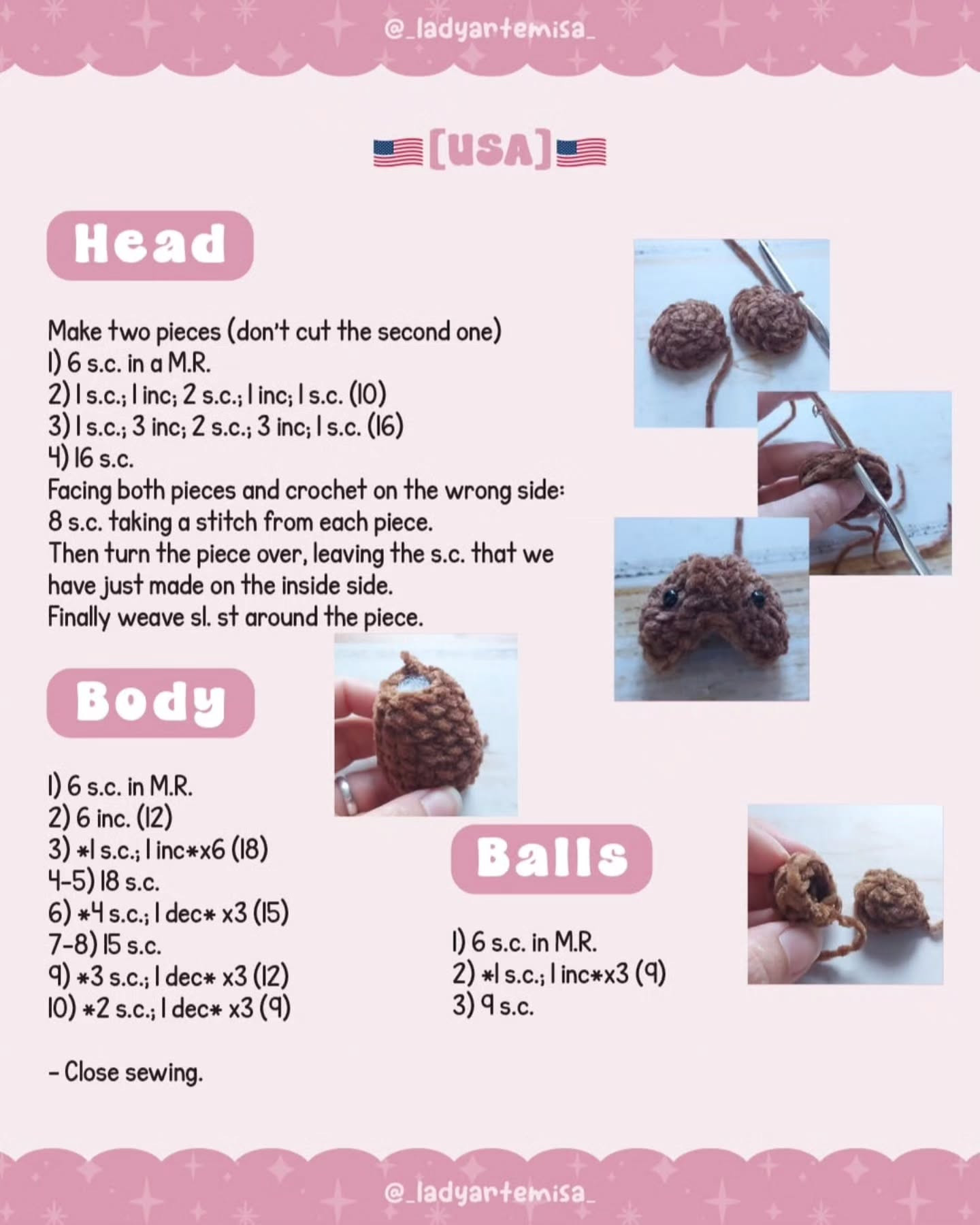 Free Crochet Pattern for Cute Penis Keychains in Pink and Brown Chenille Yarn by Lady Artemisa