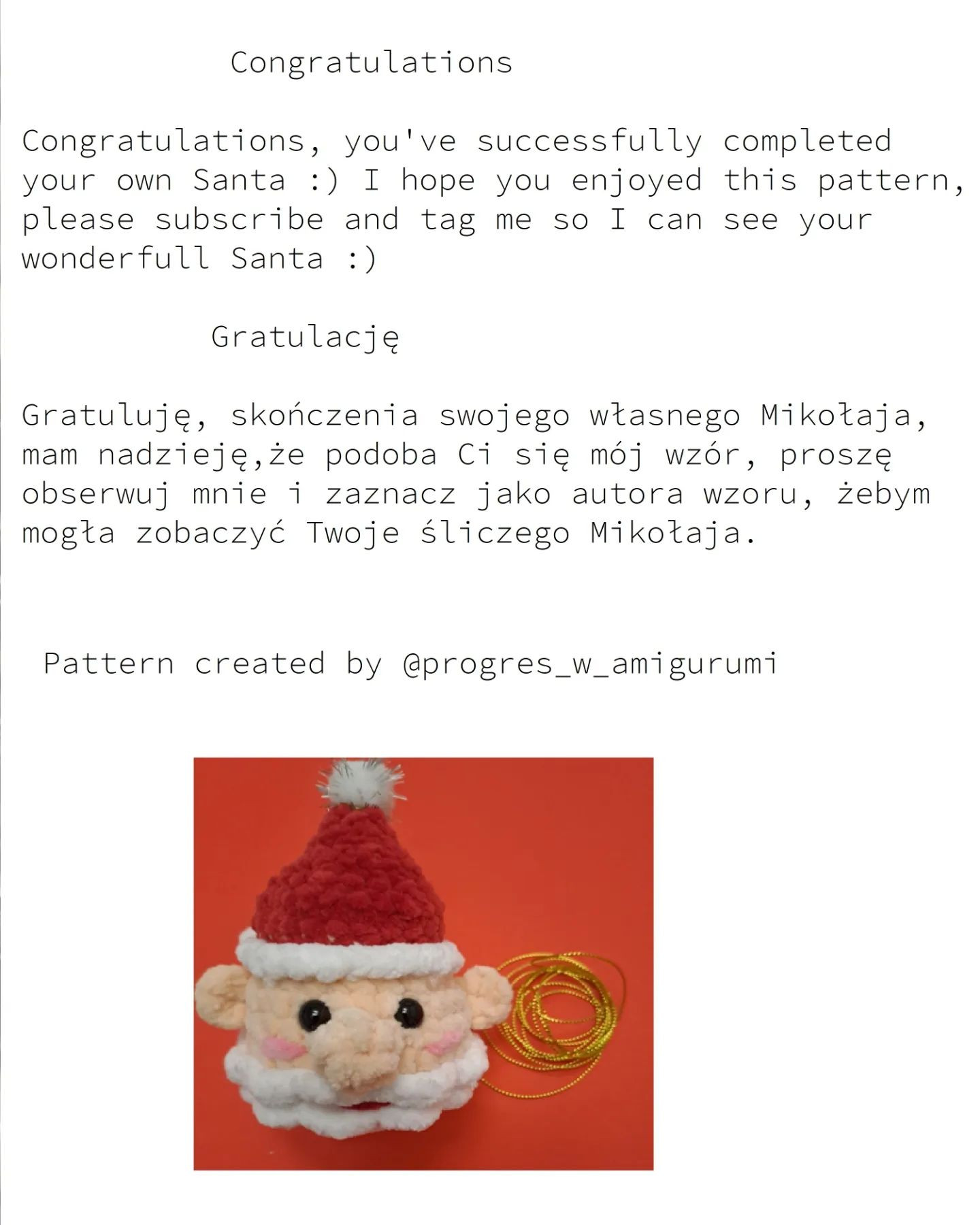 Free Crochet Pattern for Cute Santa Claus Amigurumi Ornament