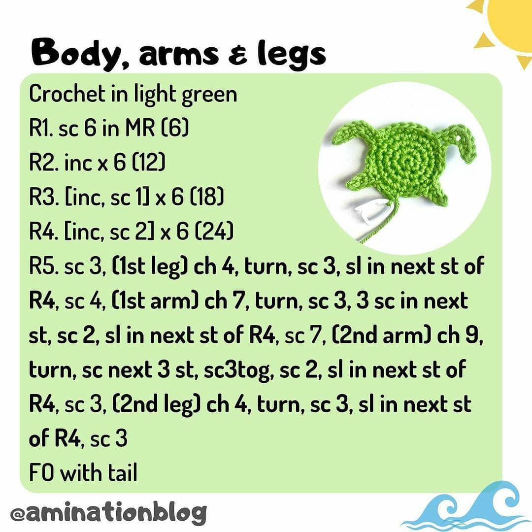 Free Crochet Pattern for Cute Sea Turtle Amigurumi with Blue Shell and Green Body