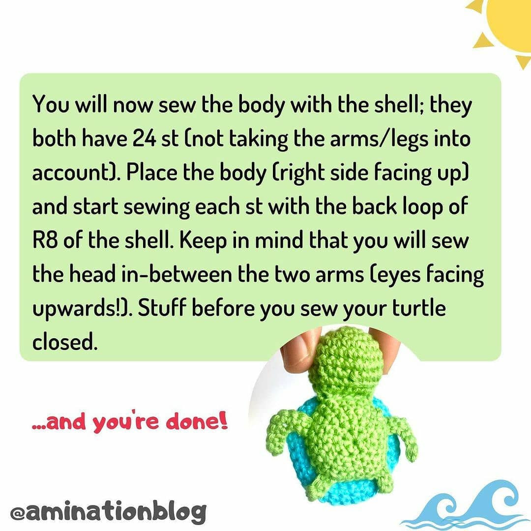 Free Crochet Pattern for Cute Sea Turtle Amigurumi with Blue Shell and Green Body