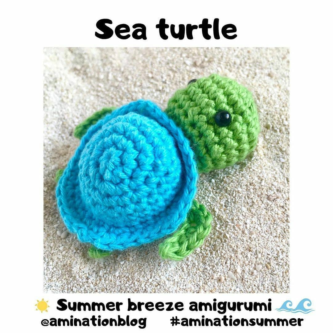 Free Crochet Pattern for Cute Sea Turtle Amigurumi with Blue Shell and Green Body
