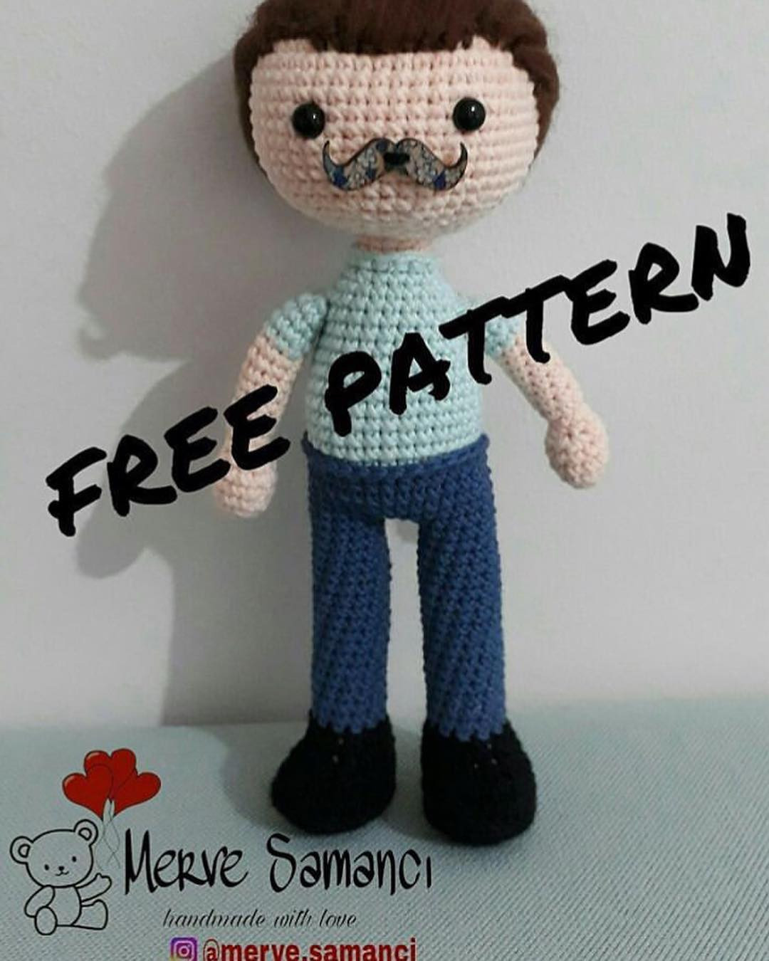Free Crochet Pattern for Cute Uncle Amigurumi Doll with Mustache