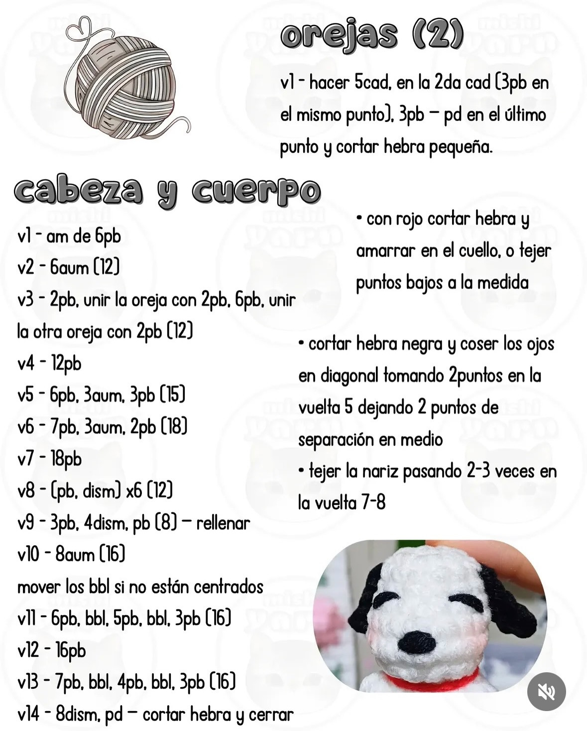 Free Crochet Pattern for Cute White and Black Snoopy Keychain Amigurumi by Mishi Yarn
