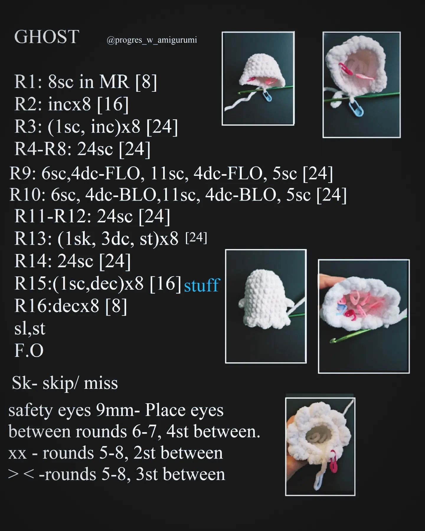 Free Crochet Pattern for Cute White Ghost Amigurumi Doll with Step-by-Step Instructions