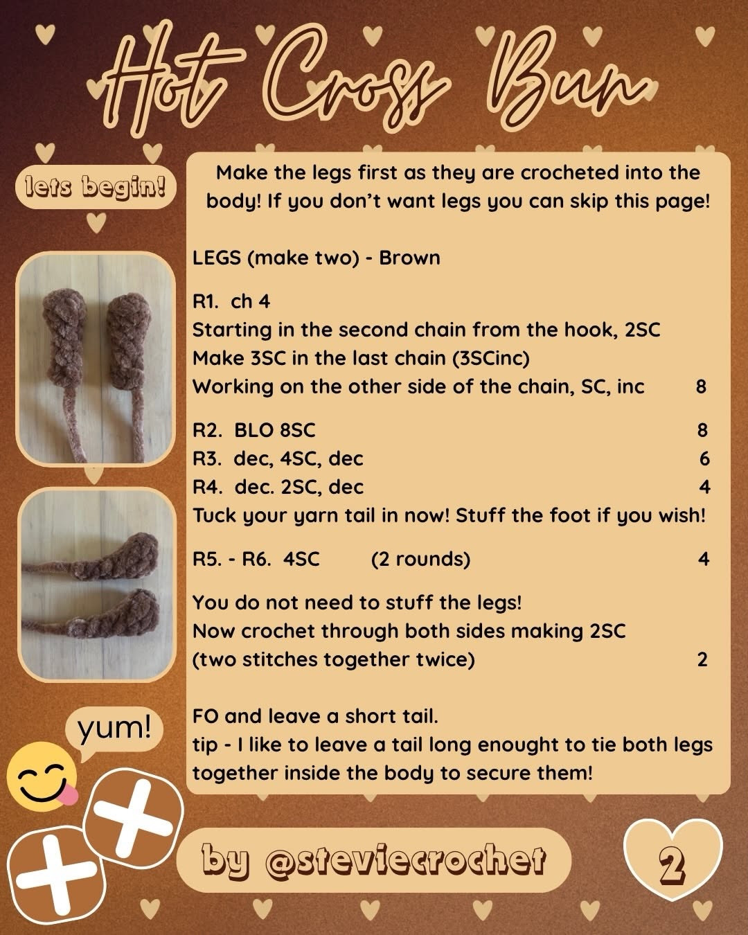 Free Crochet Pattern for Hot Cross Bun Amigurumi Plushie by @steviecrochet