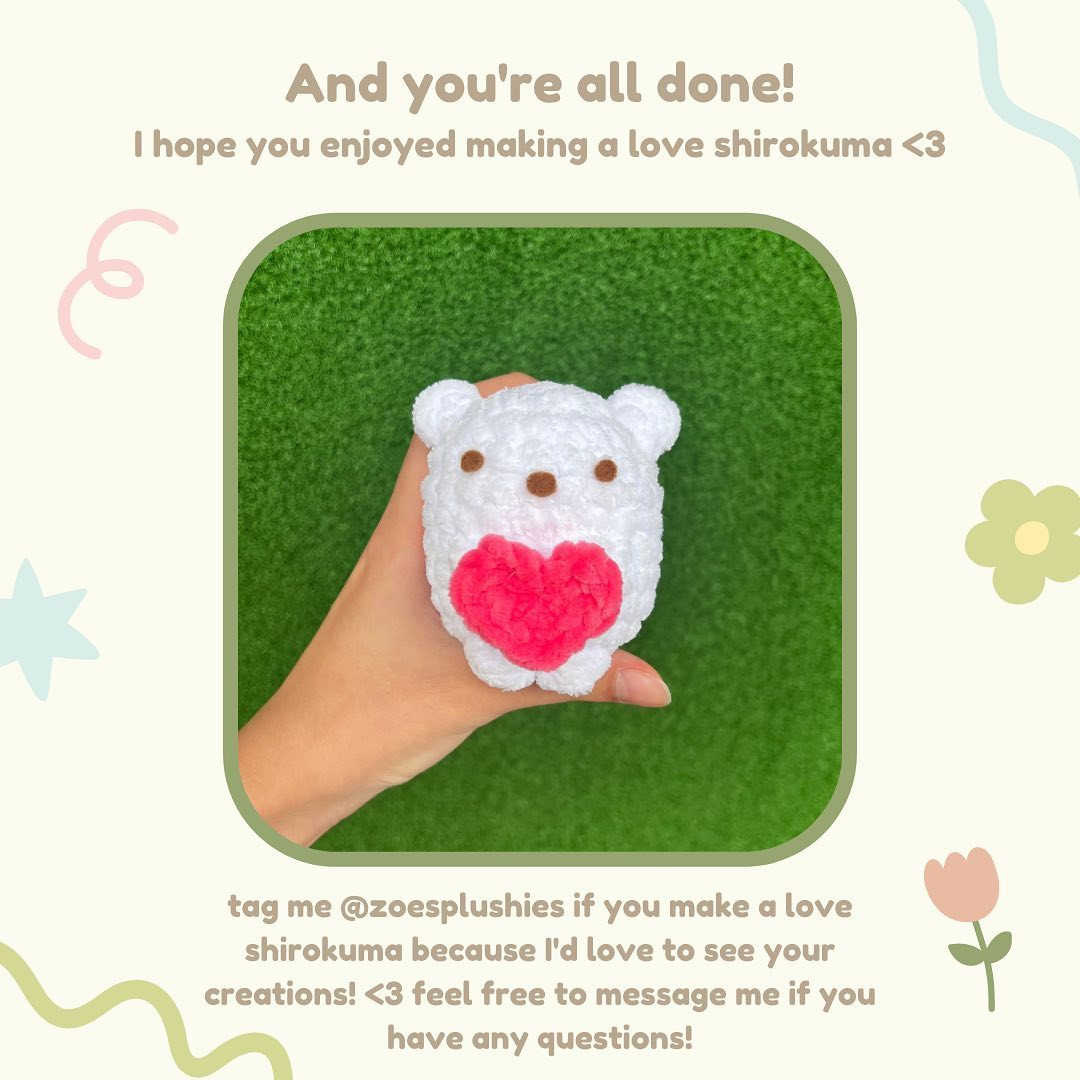 Free Crochet Pattern for Love Shirokuma Amigurumi Bear with Pink Heart