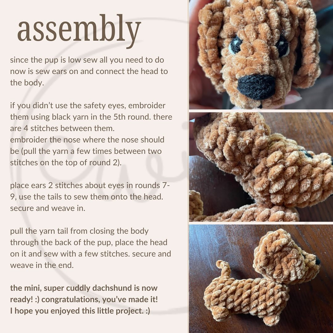 Free Crochet Pattern for Low Sew Mini Dachshund Toy