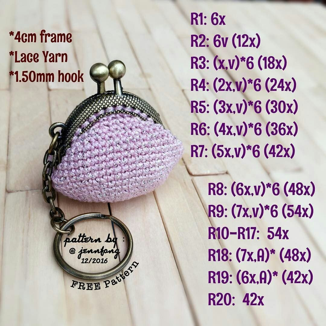 Free Crochet Pattern for Mini Lace Coin Purse Keychain with Metal Frame