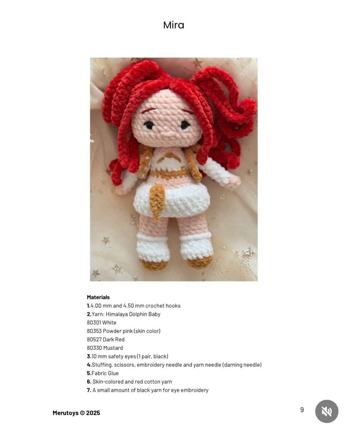 Free Crochet Pattern for Mira K-Pop Girl Amigurumi Doll with Red Hair and White Outfit