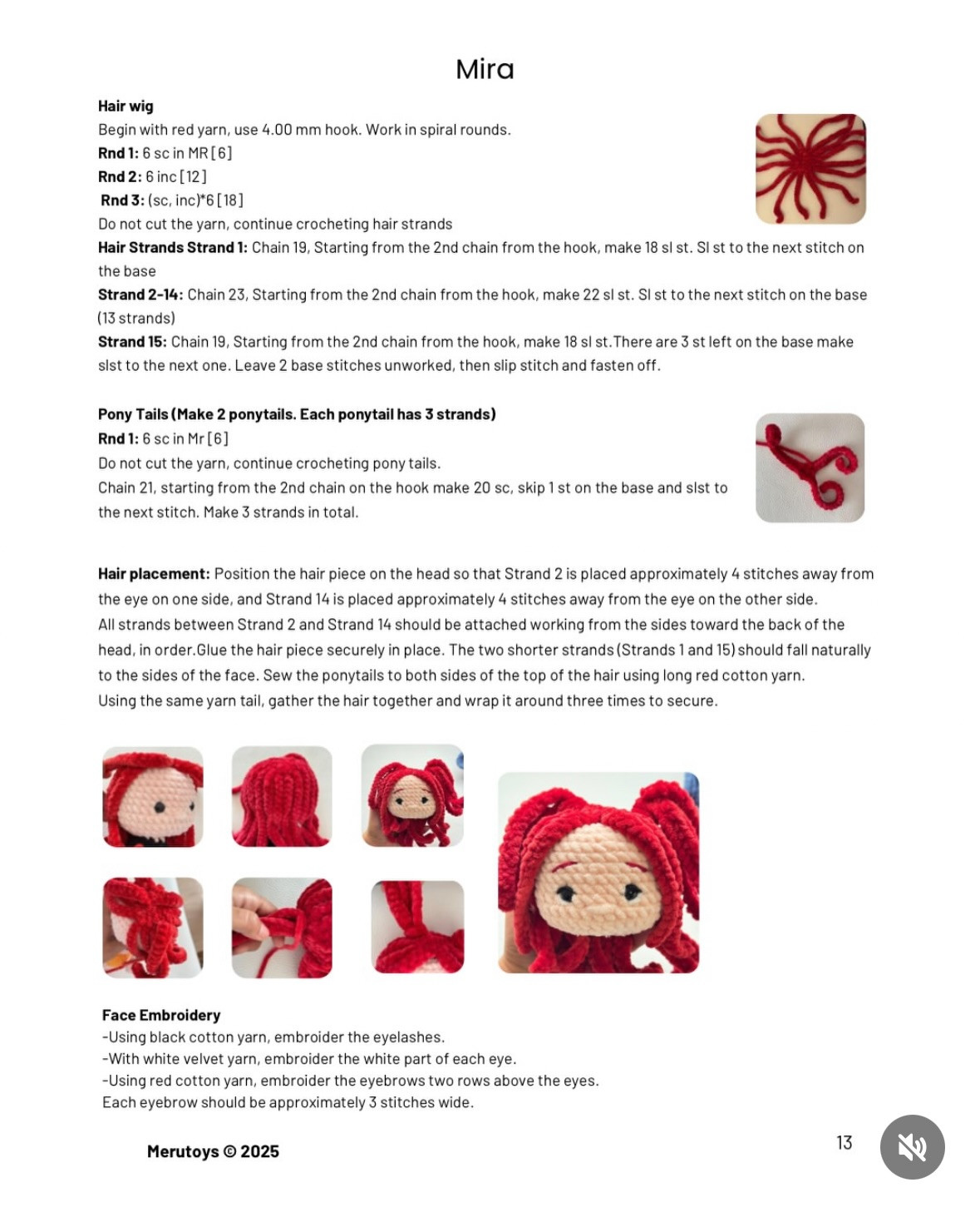 Free Crochet Pattern for Mira K-Pop Girl Amigurumi Doll with Red Hair and White Outfit