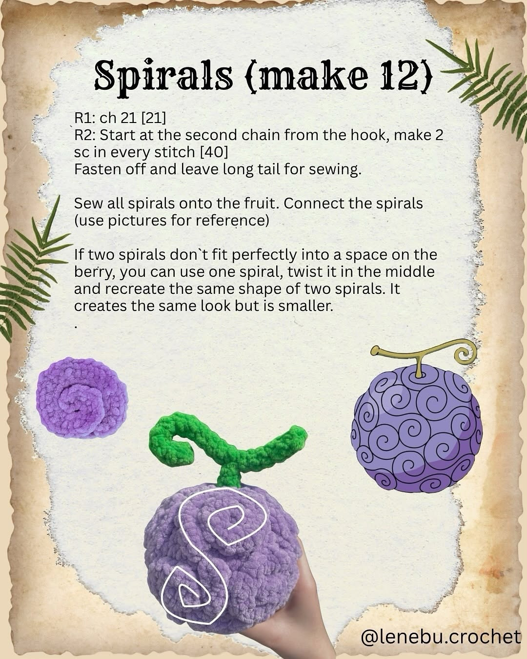 Free Crochet Pattern for One Piece Devil Fruit Plushie Made with Chenille Yarn