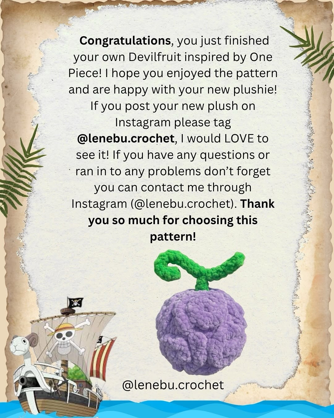 Free Crochet Pattern for One Piece Devil Fruit Plushie Made with Chenille Yarn