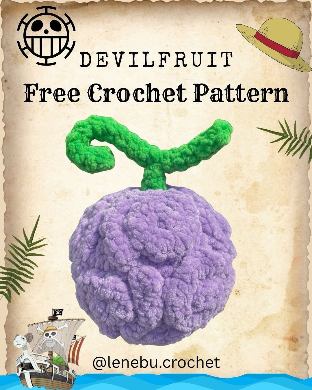 Free Crochet Pattern for One Piece Devil Fruit Plushie Made with Chenille Yarn