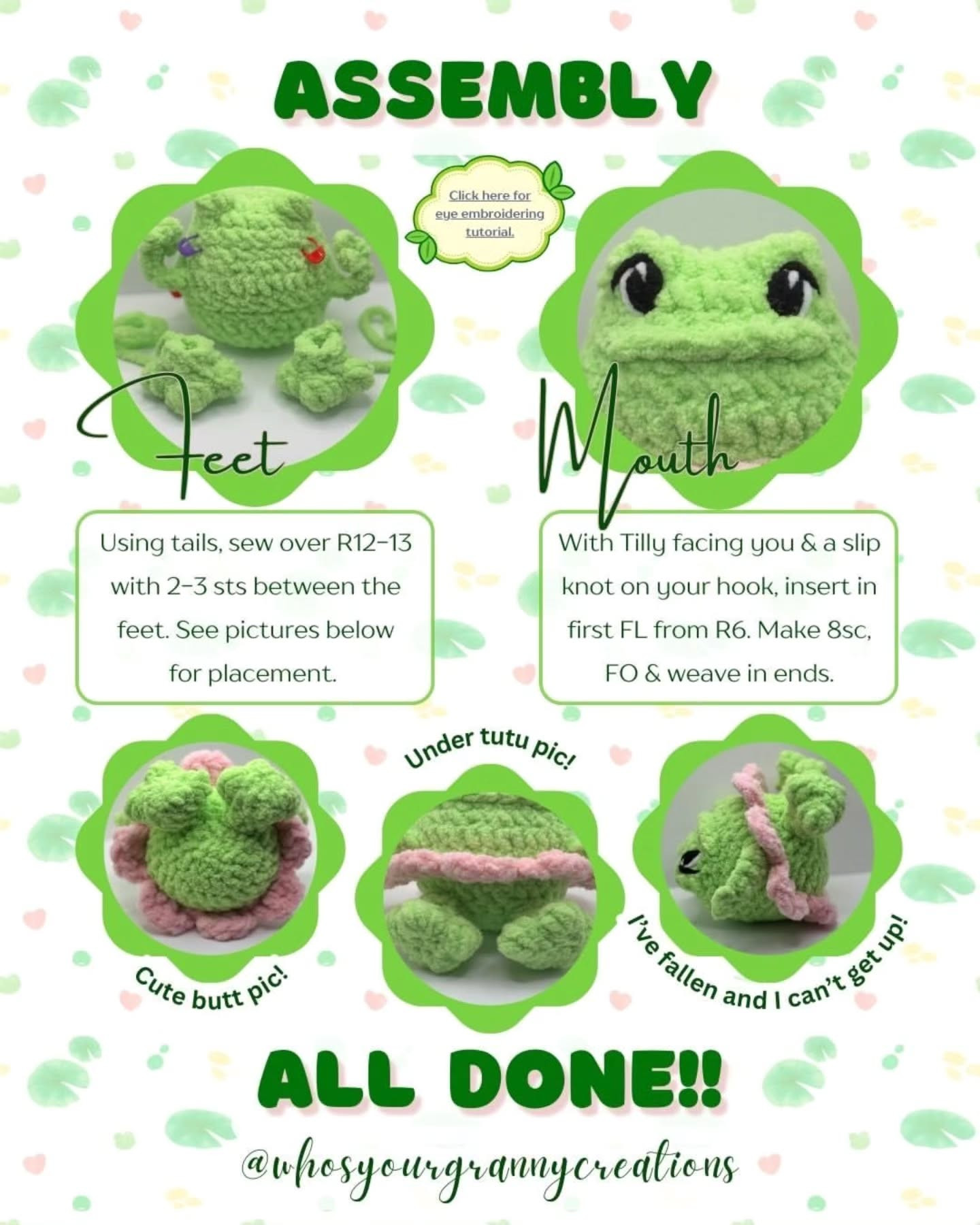 Free Crochet Pattern for Tilly the Tutu Frog - Cute Green Amigurumi with Pink Skirt by Who's Your Granny Creations