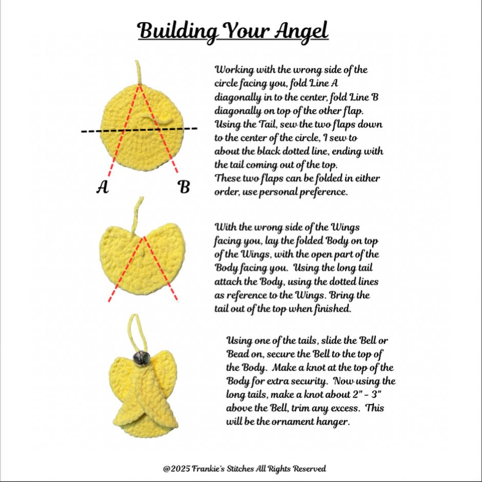 Free Crochet Pattern for Traditional Angel Ornament with Wings and Green Bell by Frankie's Stitches