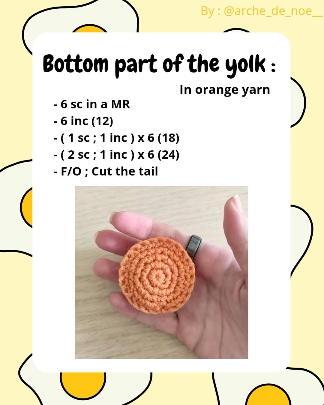 Free Crochet Pattern: Fried Egg Amigurumi - Step-by-Step Guide with White and Orange Yarn Instructions