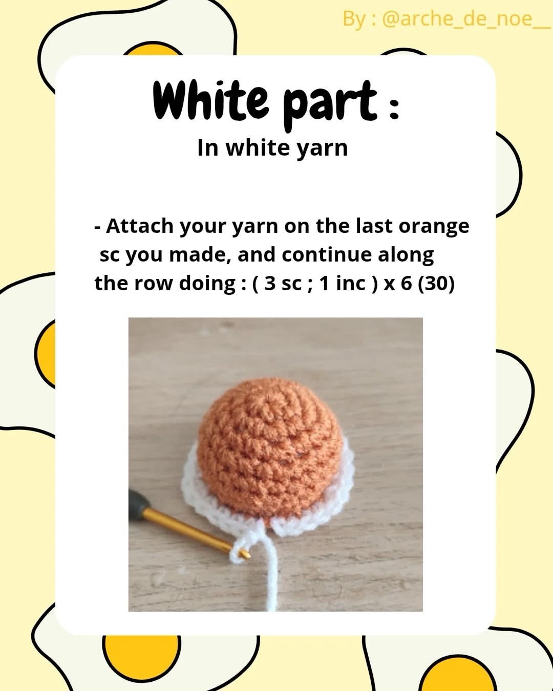 Free Crochet Pattern: Fried Egg Amigurumi - Step-by-Step Guide with White and Orange Yarn Instructions