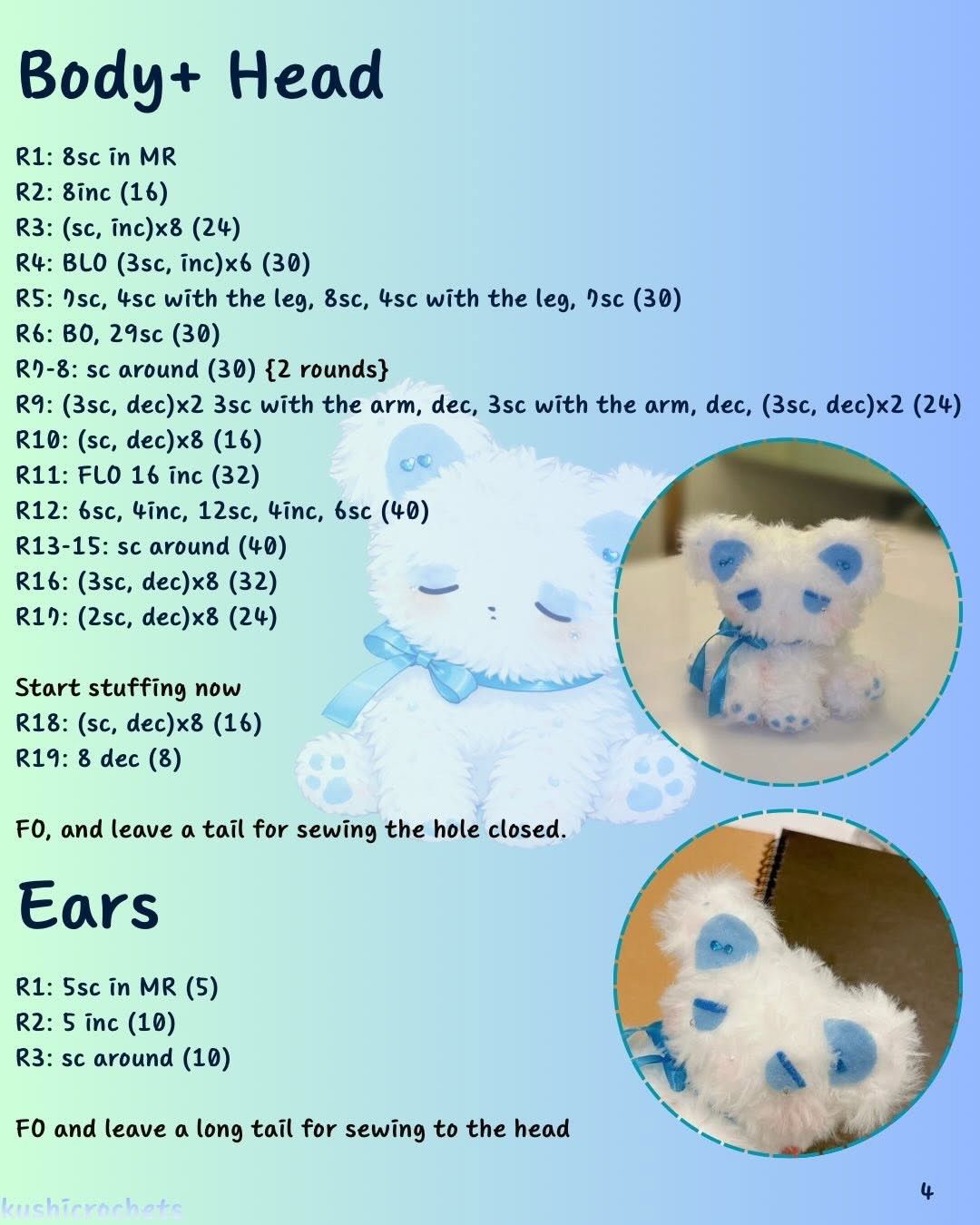 Free Crochet Pattern: Gloomy Bear with Faux Fur Yarn and Blue Details