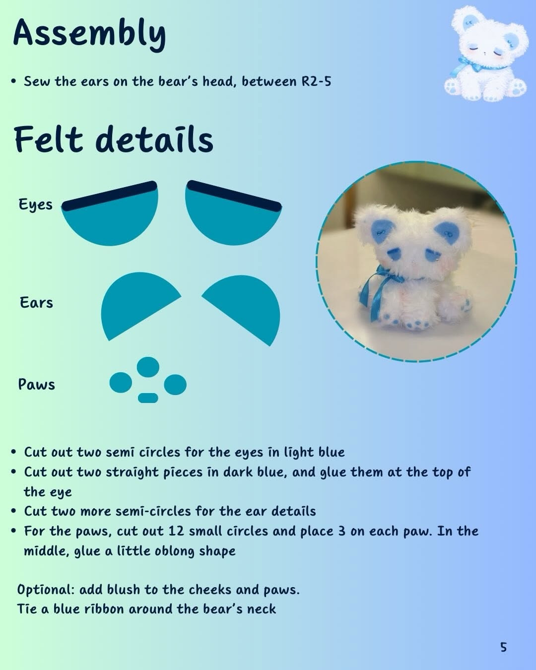 Free Crochet Pattern: Gloomy Bear with Faux Fur Yarn and Blue Details