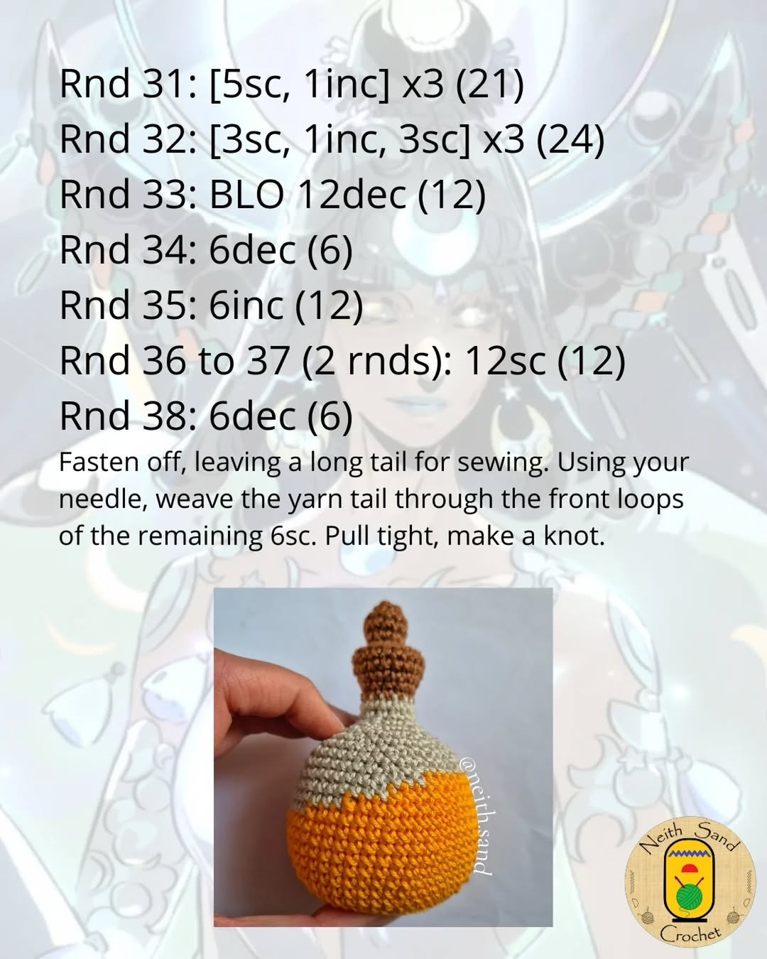 Free Crochet Pattern: Hades Inspired Nectar Vial with Purple Bow and Orange Body