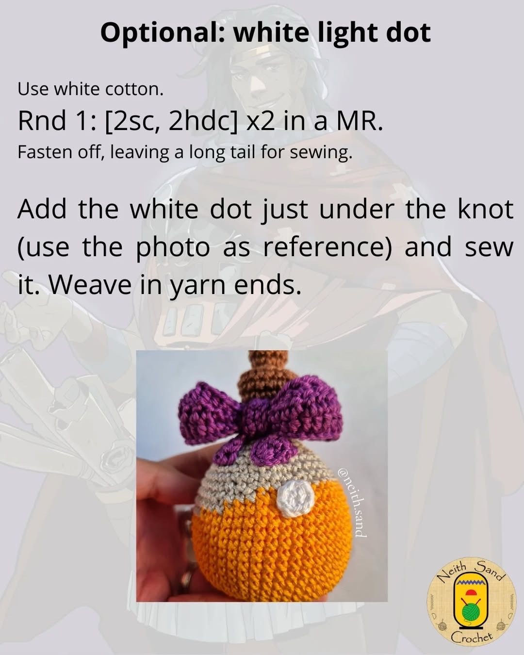 Free Crochet Pattern: Hades Inspired Nectar Vial with Purple Bow and Orange Body