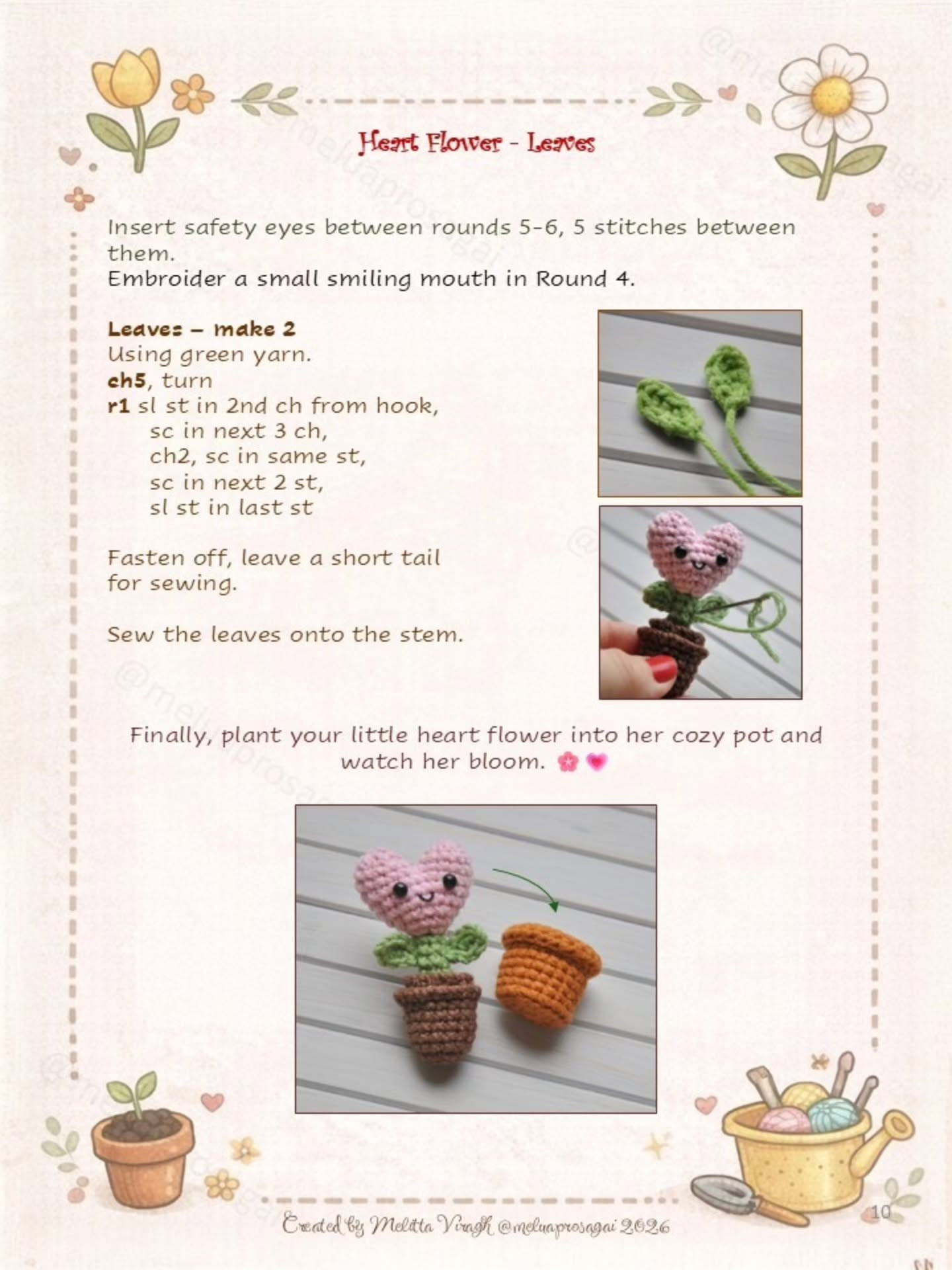 Free Crochet Pattern: Heart Flower Amigurumi with Soil Ball and Pot