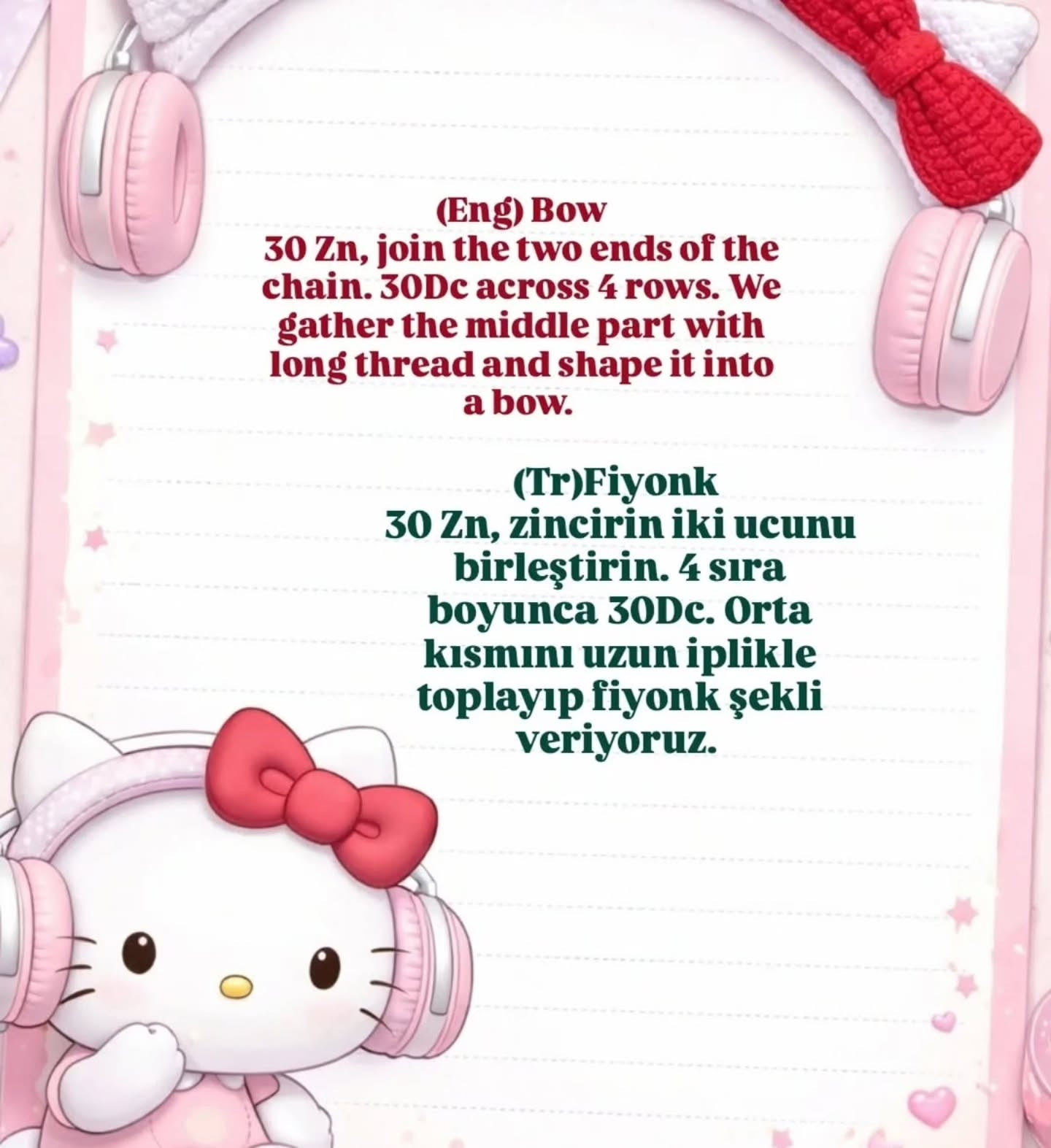 Free Crochet Pattern: Hello Kitty Inspired Headband Cover with Cat Ears and Red Bow