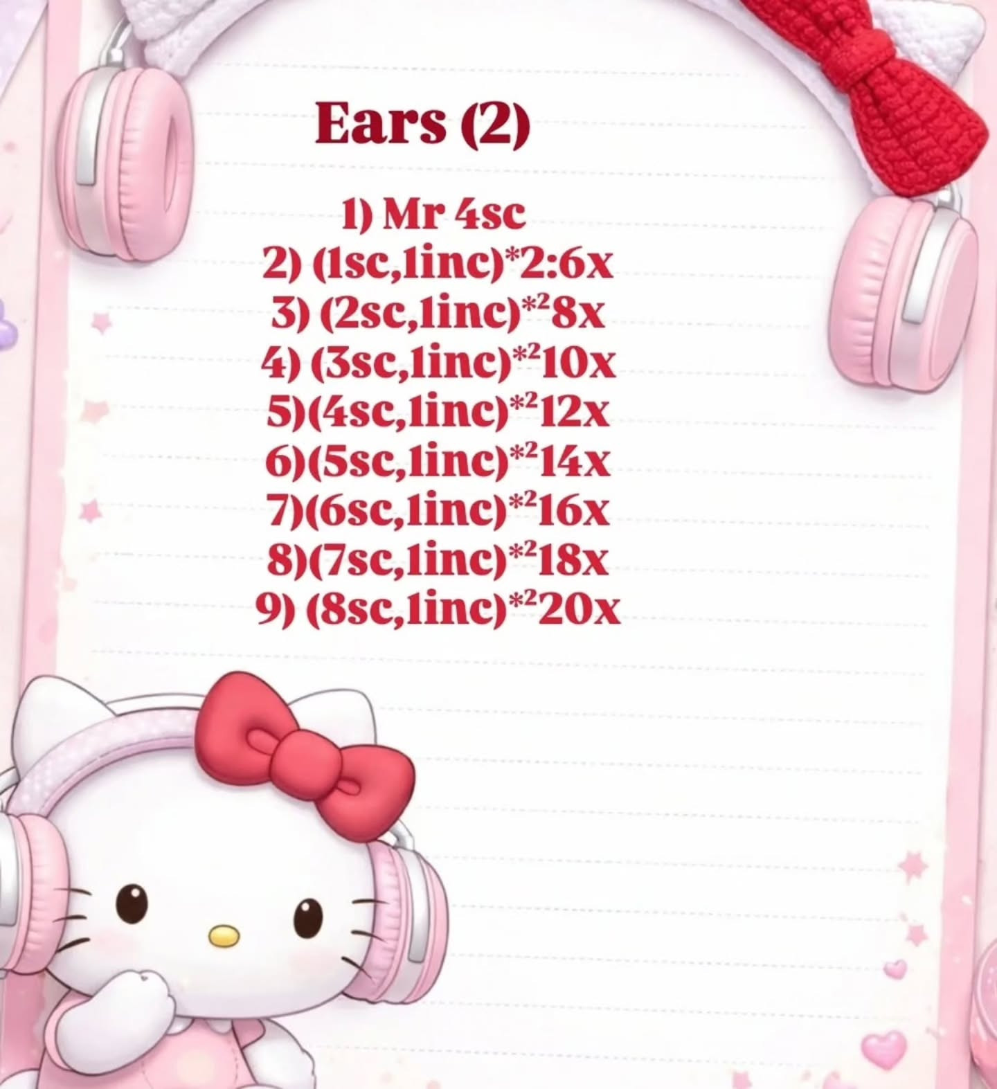 Free Crochet Pattern: Hello Kitty Inspired Headband Cover with Cat Ears and Red Bow