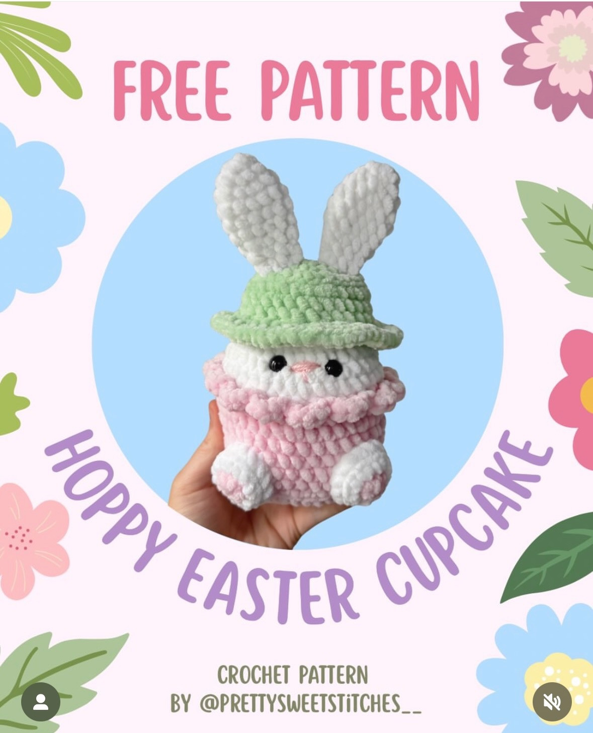 Free Crochet Pattern: Hoppy Easter Cupcake Amigurumi Bunny Doll