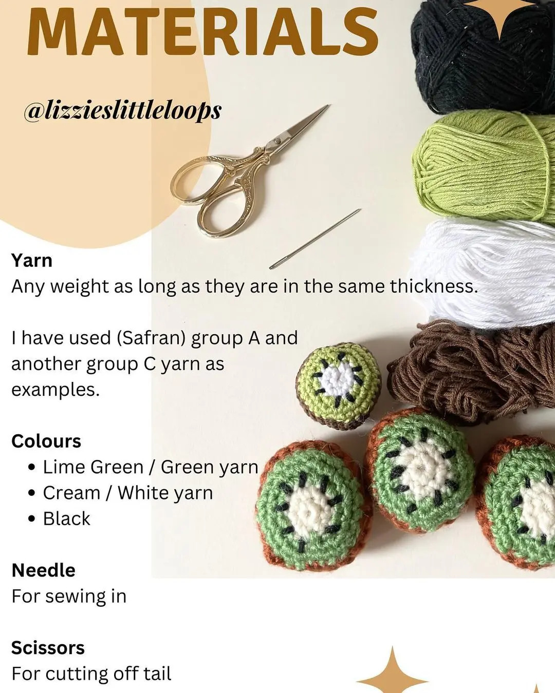 Free Crochet Pattern: How to Make Half Kiwi Amigurumi with Yarn Materials and Stitch Instructions