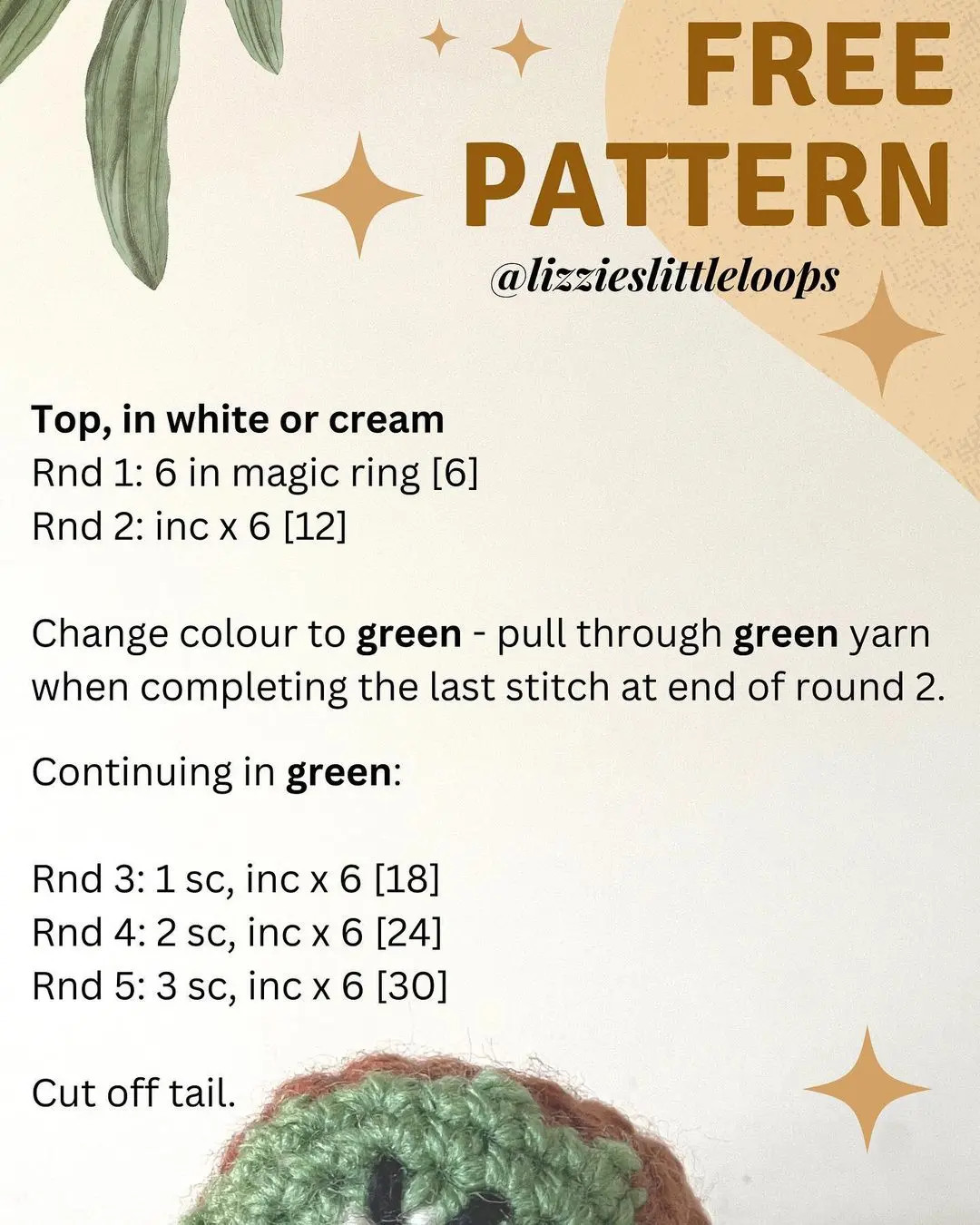 Free Crochet Pattern: How to Make Half Kiwi Amigurumi with Yarn Materials and Stitch Instructions