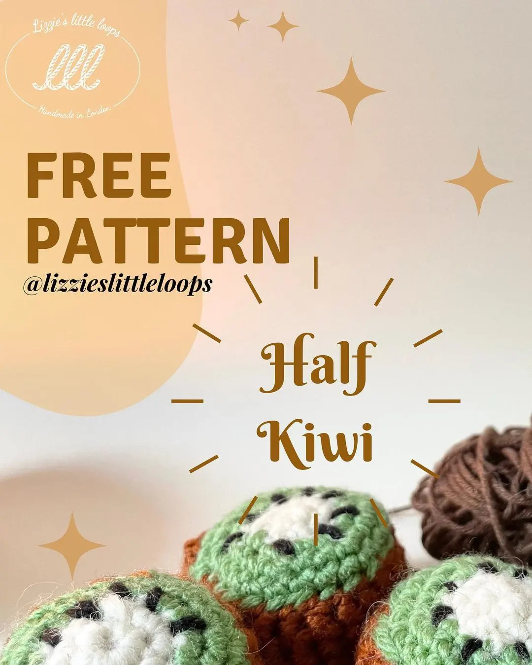 Free Crochet Pattern: How to Make Half Kiwi Amigurumi with Yarn Materials and Stitch Instructions