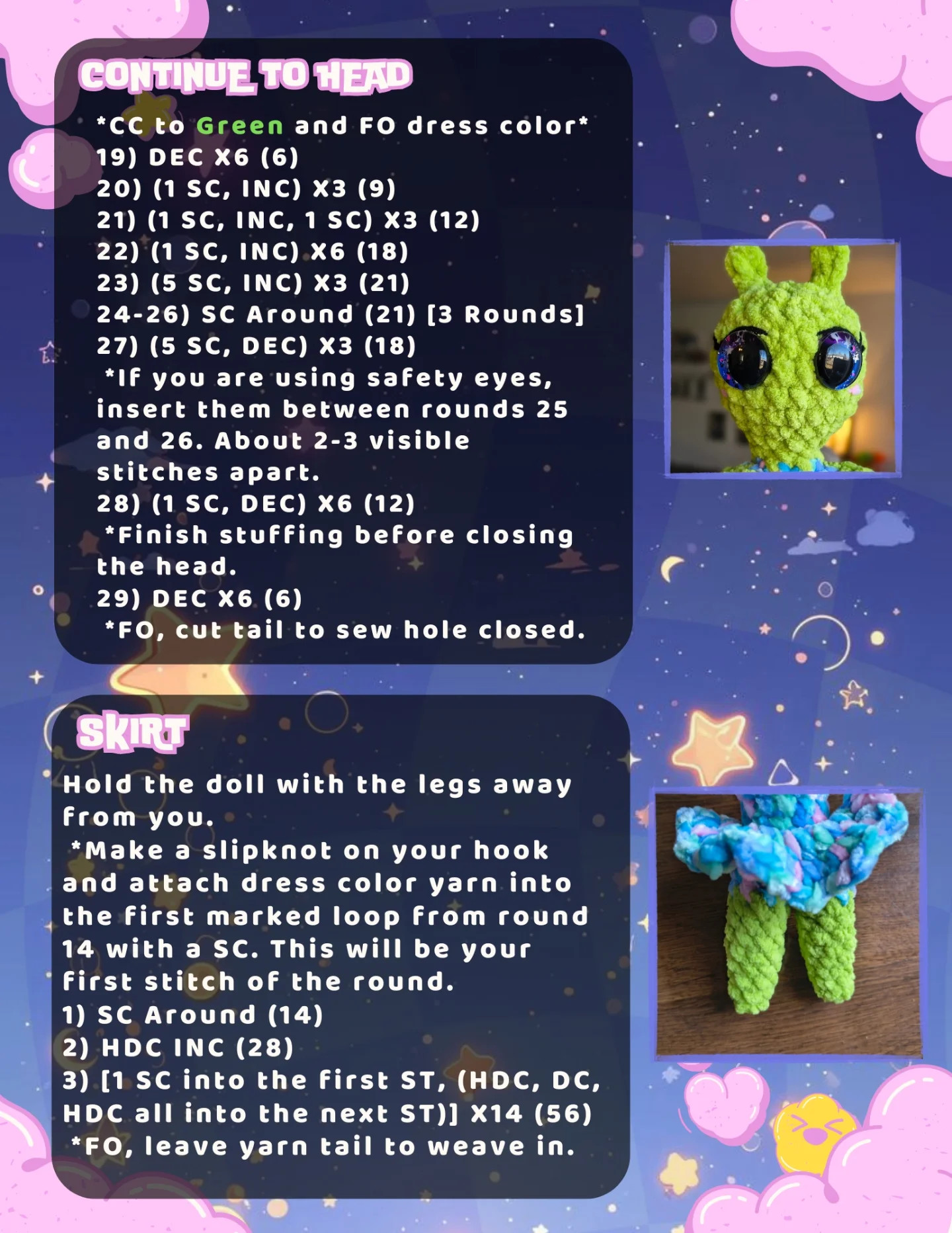 Free Crochet Pattern: Kiki the Alien Girl & Kitty Amigurumi