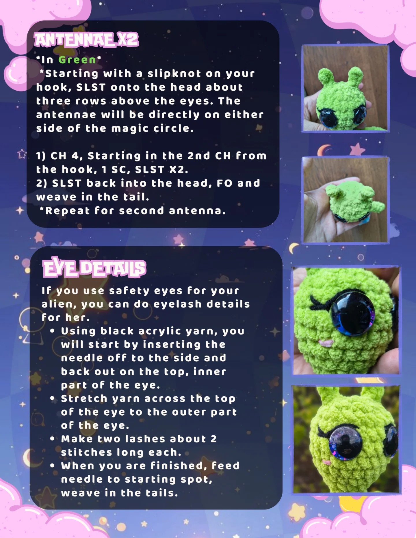 Free Crochet Pattern: Kiki the Alien Girl & Kitty Amigurumi