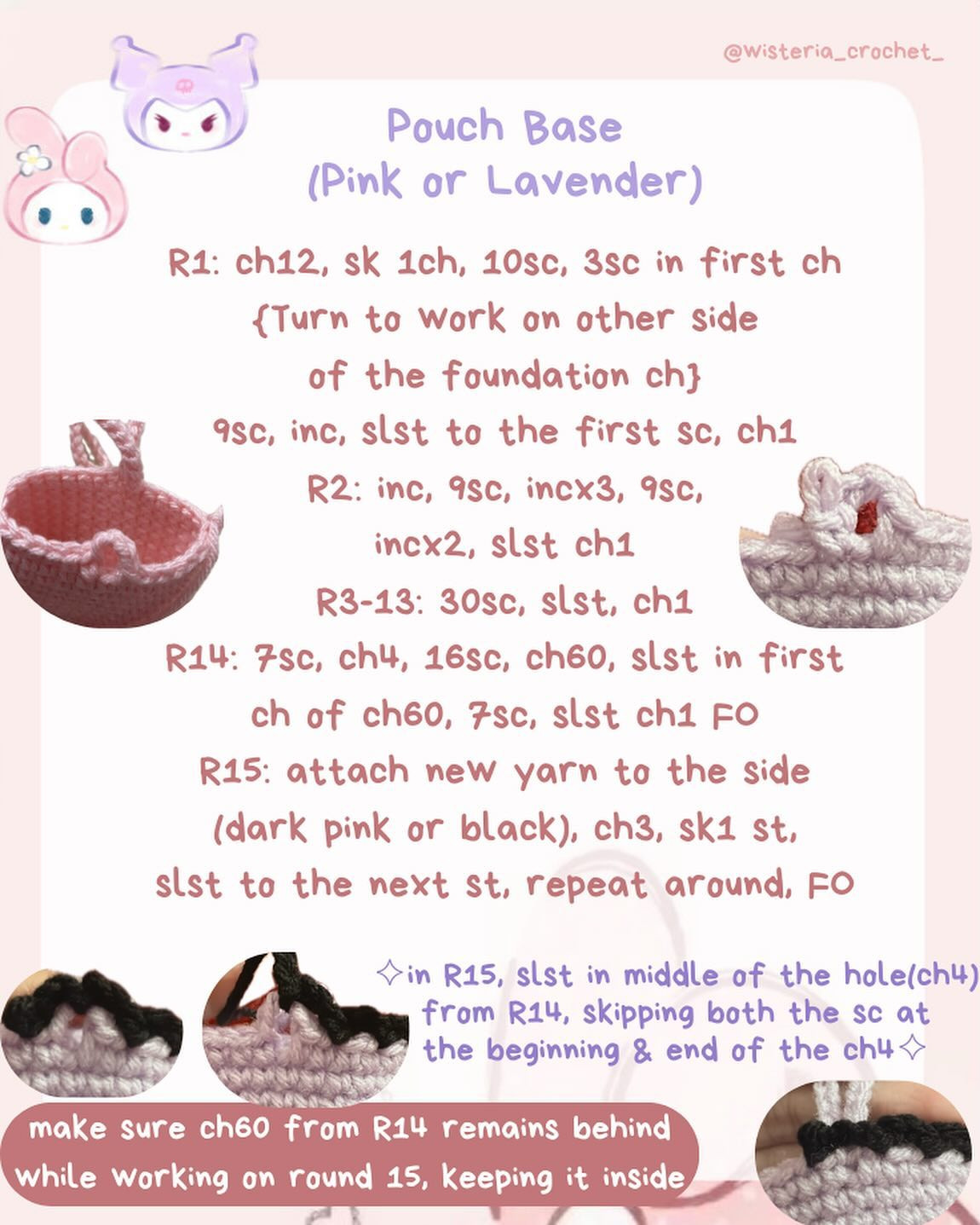 Free Crochet Pattern: Kuromi & My Melody Mini Pouches