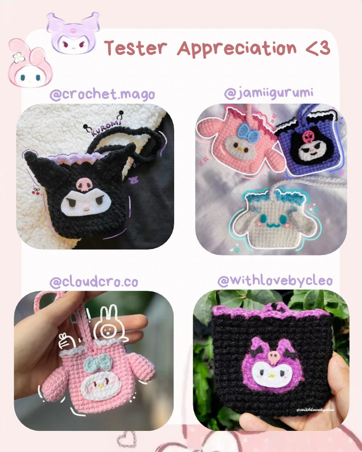 Free Crochet Pattern: Kuromi & My Melody Mini Pouches